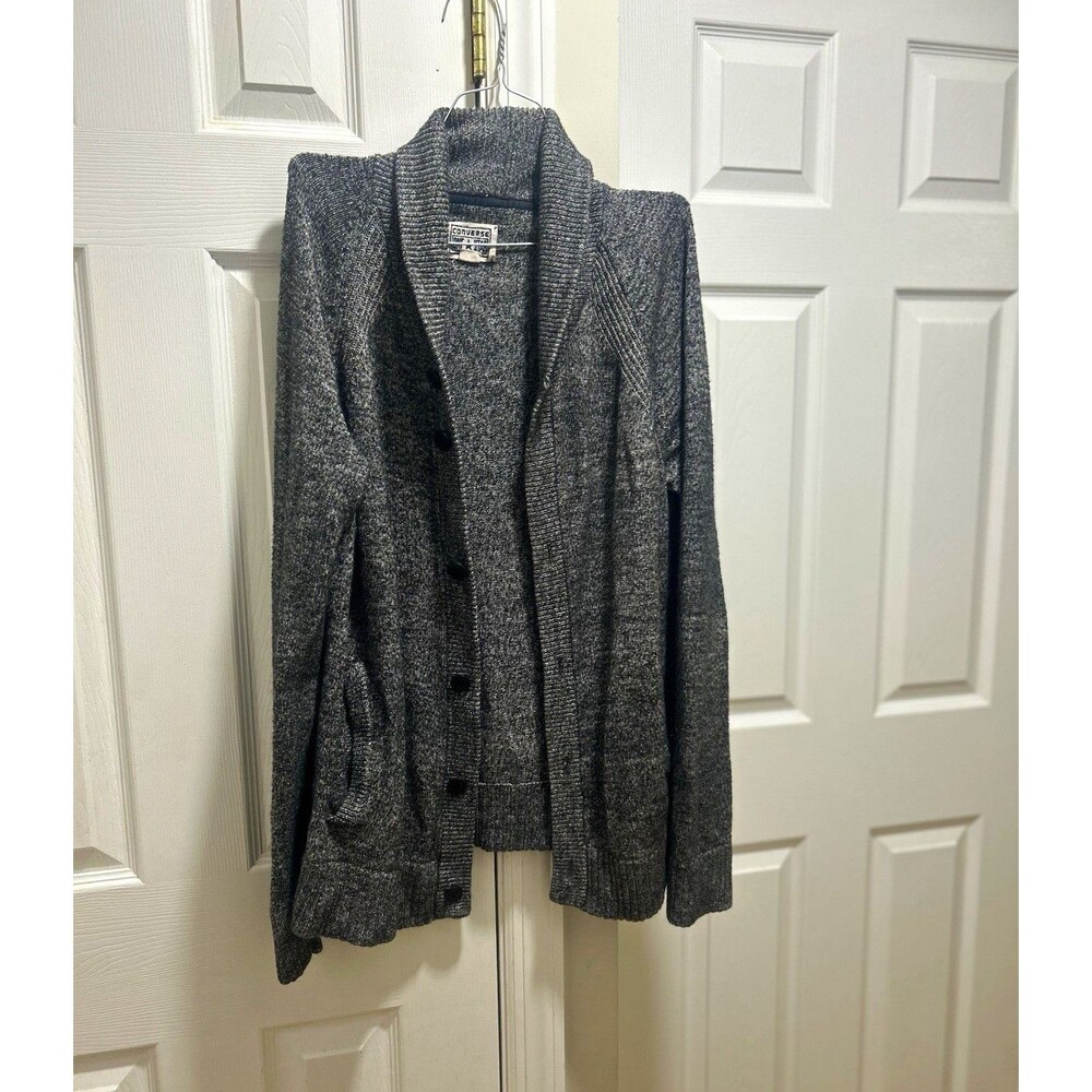 Converse One Star Women Gray Knit Cardigan Sweater Shawl Collar Button Pockets L